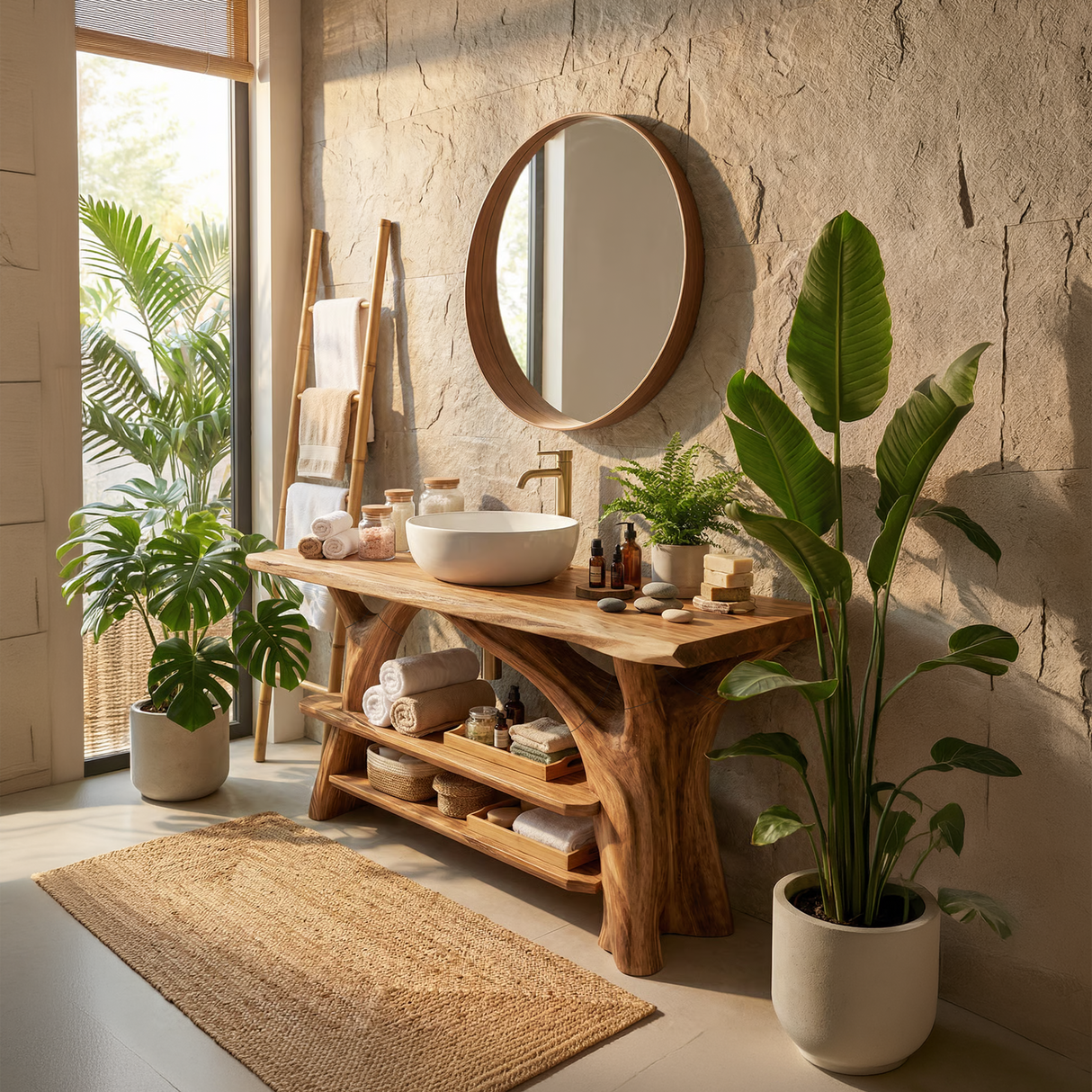 Modern Live Edge Bathroom Vanity Sculptural Wood For Minimalist Bath