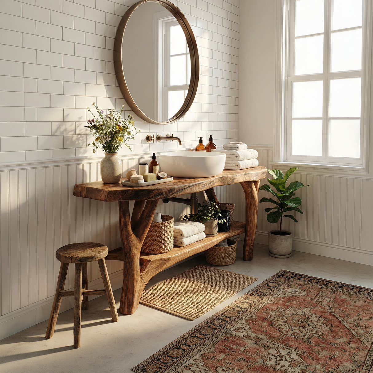 Farmhouse Live Edge Bathroom Vanity Natural Wood For Bathroom Decor