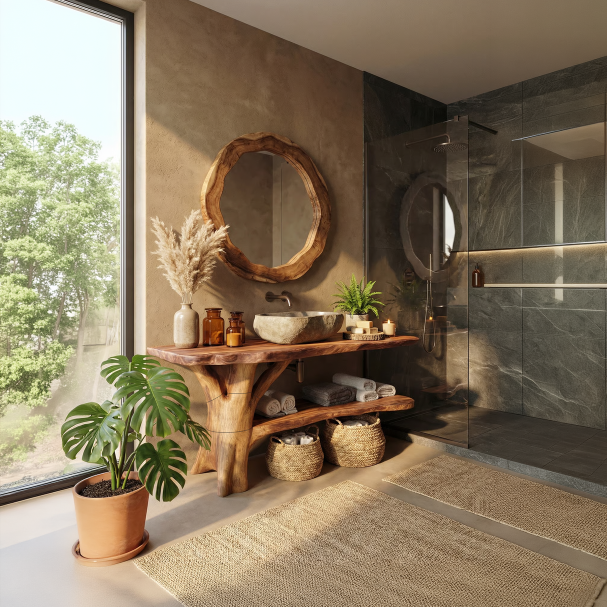 Modern Live Edge Bathroom Vanity Organic Solid Wood For Luxury Bathroom