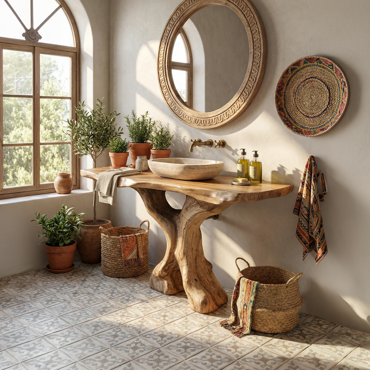 Mid Century Bathroom Vanity Solid Wood Sculptural For Luxury Bathroom