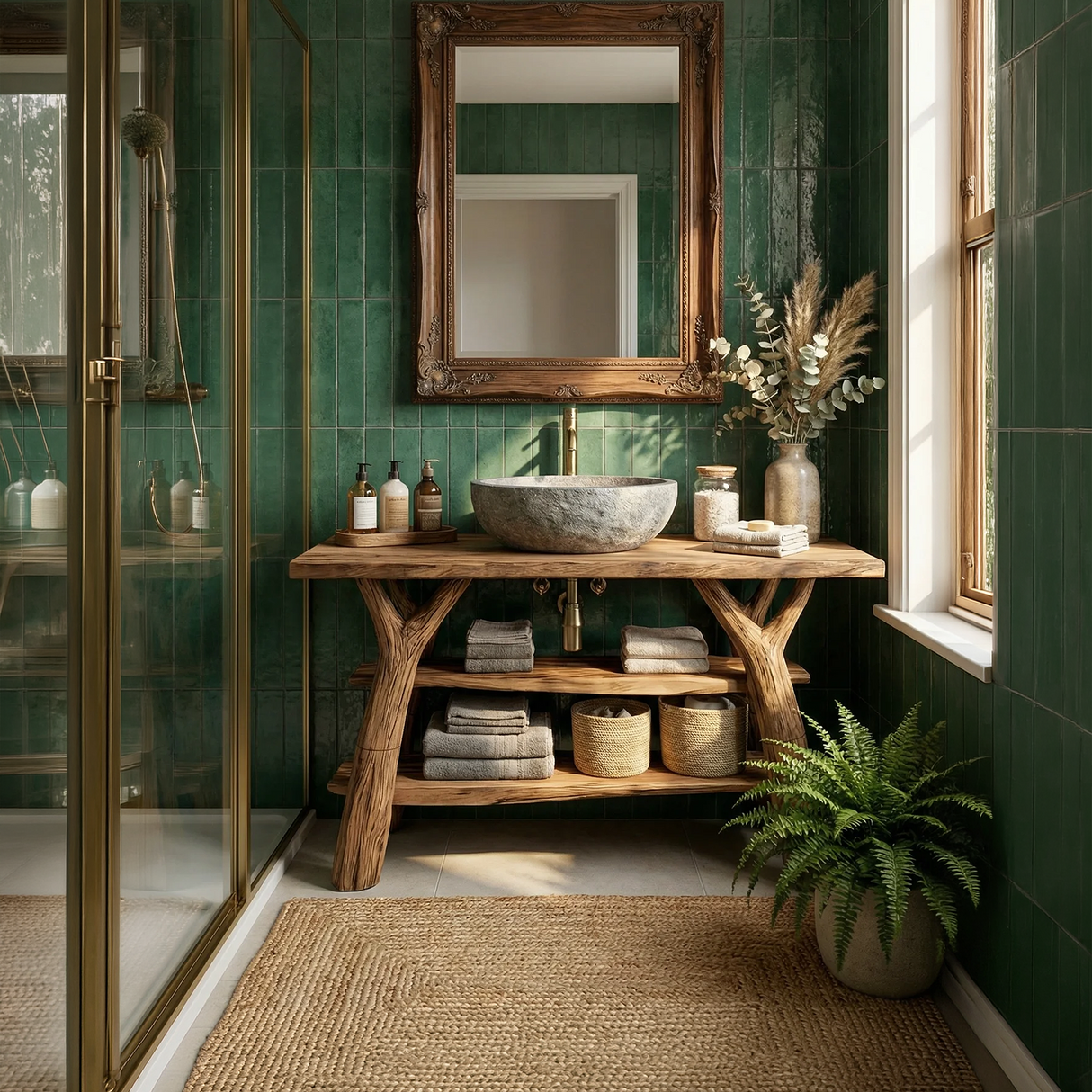 Mid Century Live Edge Bathroom Vanity Natural Solid Wood For Spa Bathroom