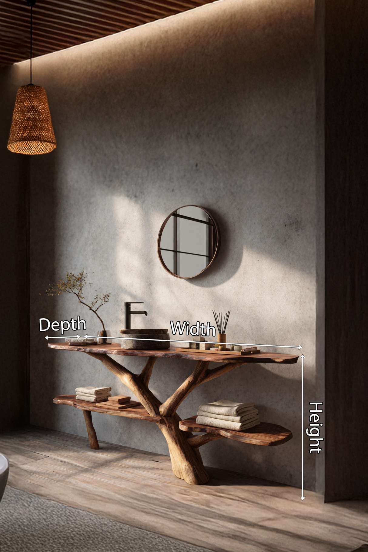 Modern Wooden Live Edge Bathroom Vanity For Minimalist Bathroom Design