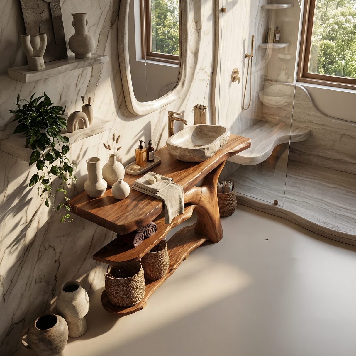 Mid Century Live Edge Bathroom Vanity Handmade Wood For Luxury Bath