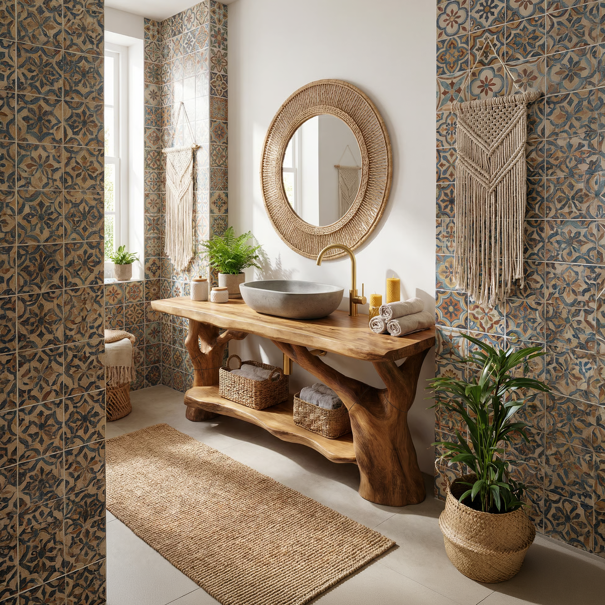 Handcrafted Solid Wood Bathroom Vanity Sculptural Design For Spa Bath