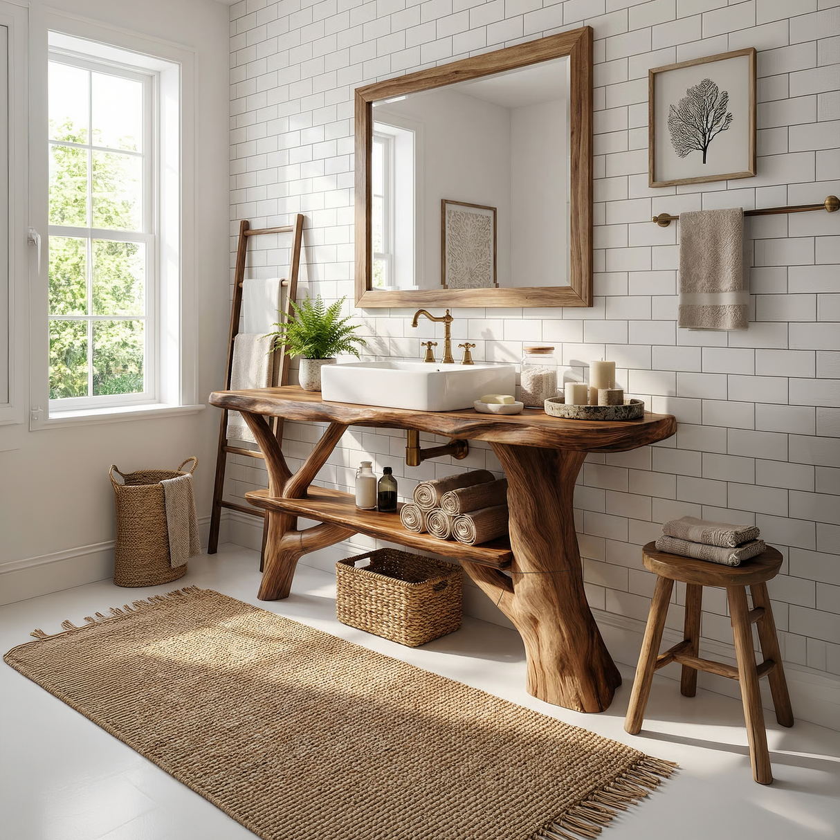 Modern Bathroom Vanity Solid Wood Live Edge For Minimal Bathroom