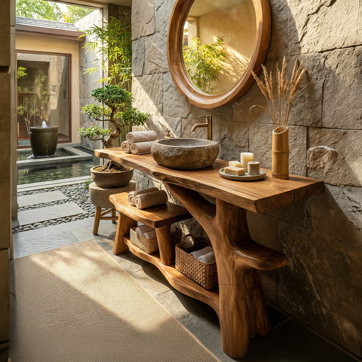 Handcrafted Live Edge Bathroom Vanity Natural Wood For Luxury Spa Bath