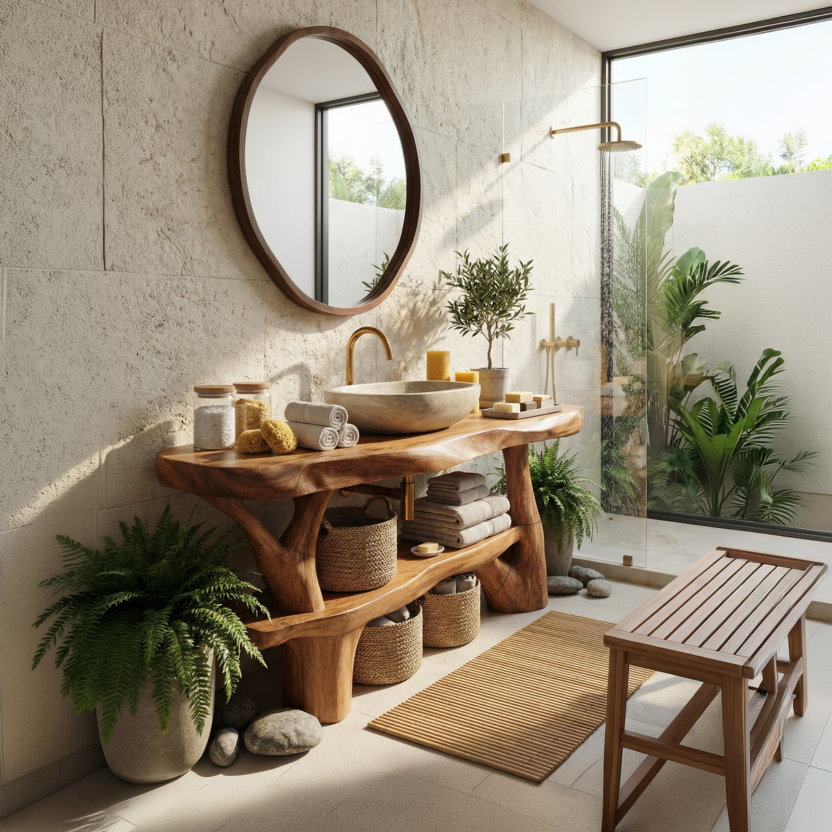 Handcrafted Live Edge Bathroom Vanity Organic Wood For Spa Bathroom