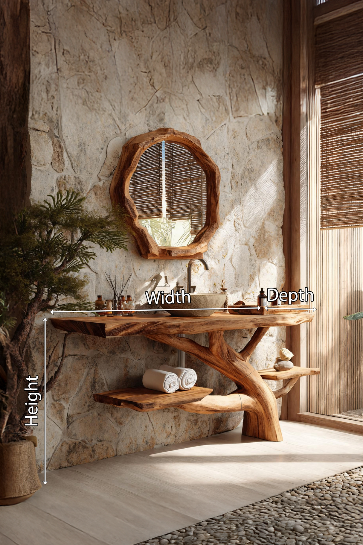 Handcrafted Wooden Live Edge Bathroom Vanity For Luxury Bathroom Decor