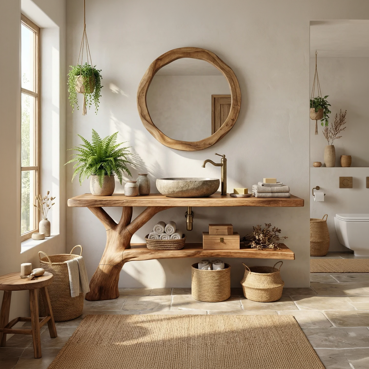 Handcrafted Live Edge Bathroom Vanity Sculptural Wood For Spa Decor