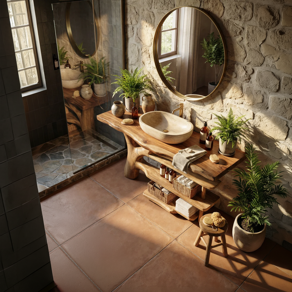 Mid Century Solid Wood Bathroom Vanity Organic Design For Home Bath