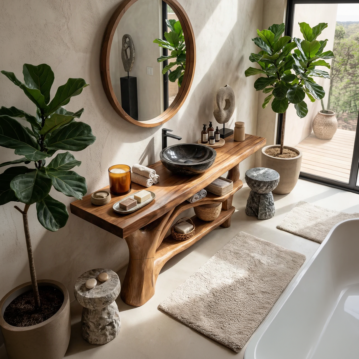 Modern Live Edge Bathroom Vanity Natural Solid Wood For Home Bath