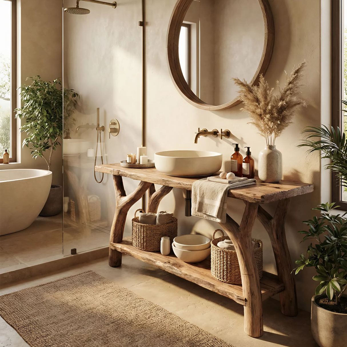 Mid Century Wooden Vanity For Small Bathroom Space