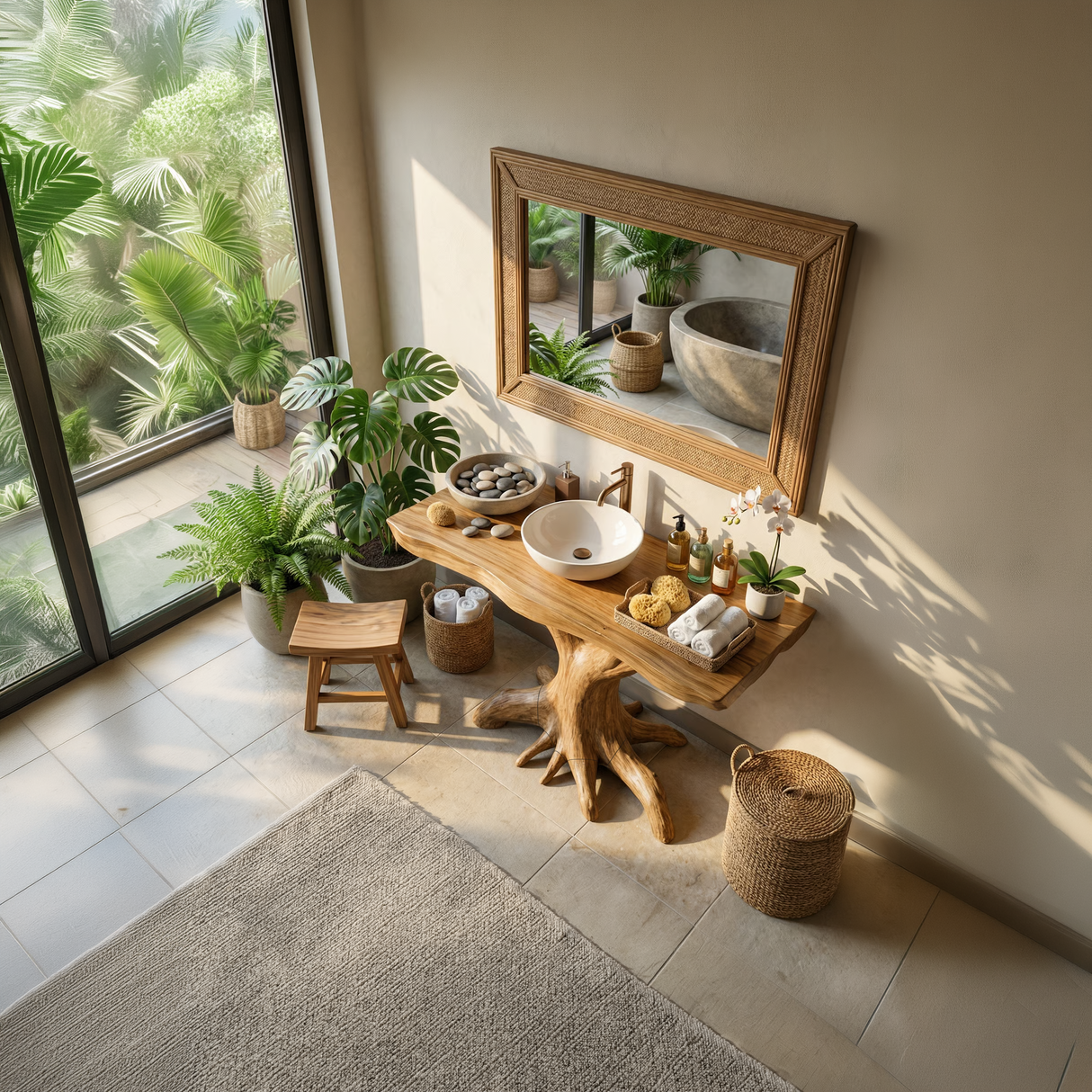 Modern Solid Wood Bathroom Vanity Live Edge Design For Luxury Bathroom