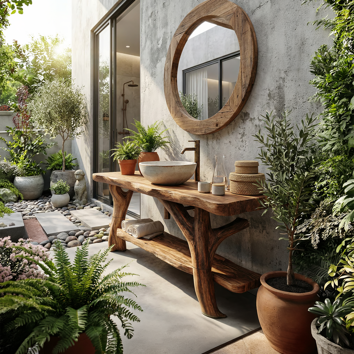 Farmhouse Solid Wood Bathroom Vanity With Shelf For Rustic Bath
