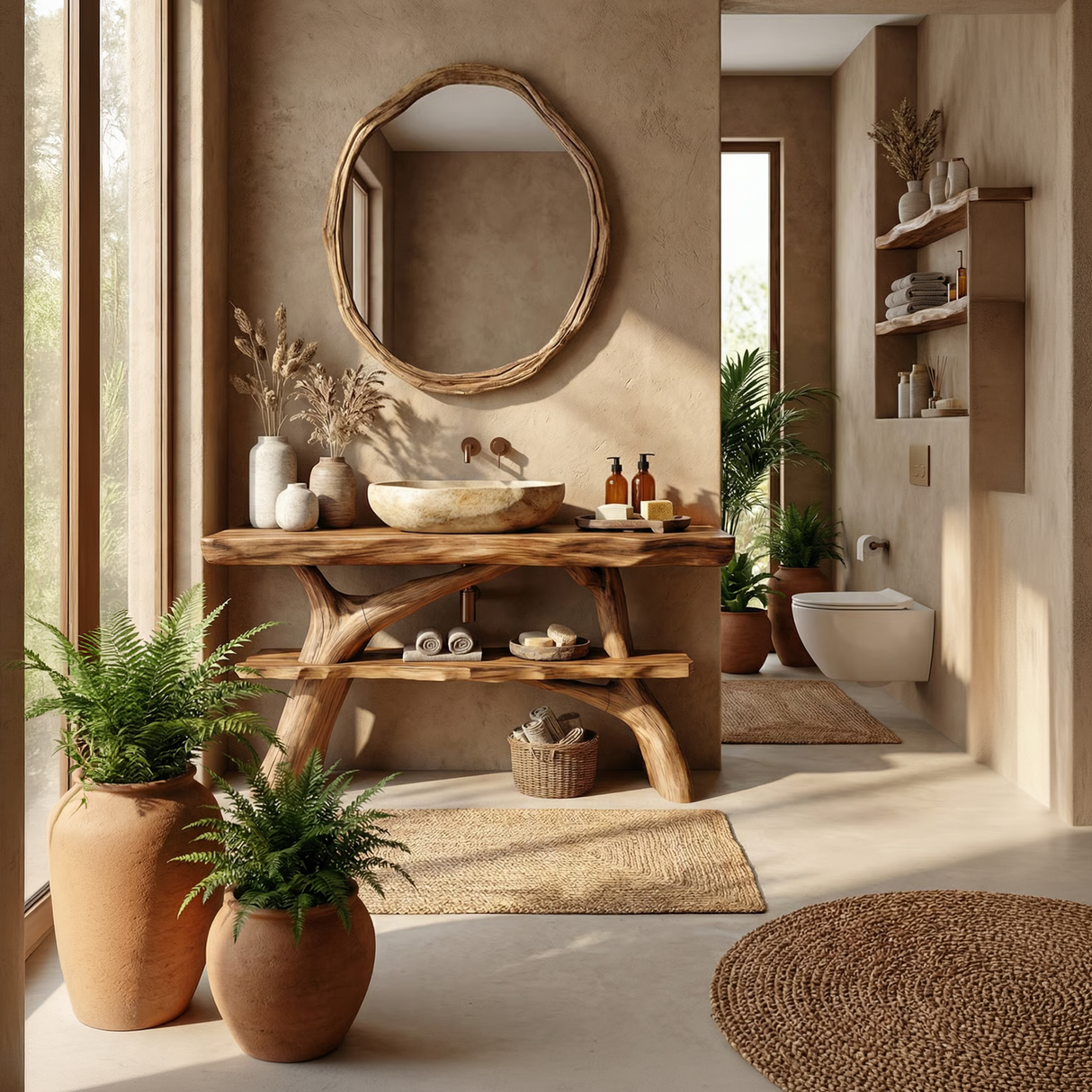 Farmhouse Solid Wood Bathroom Vanity Live Edge For Rustic Bathroom Decor