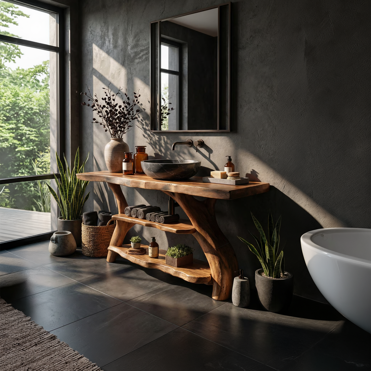 Handcrafted Bathroom Vanity Solid Wood Live Edge For Modern Bathroom