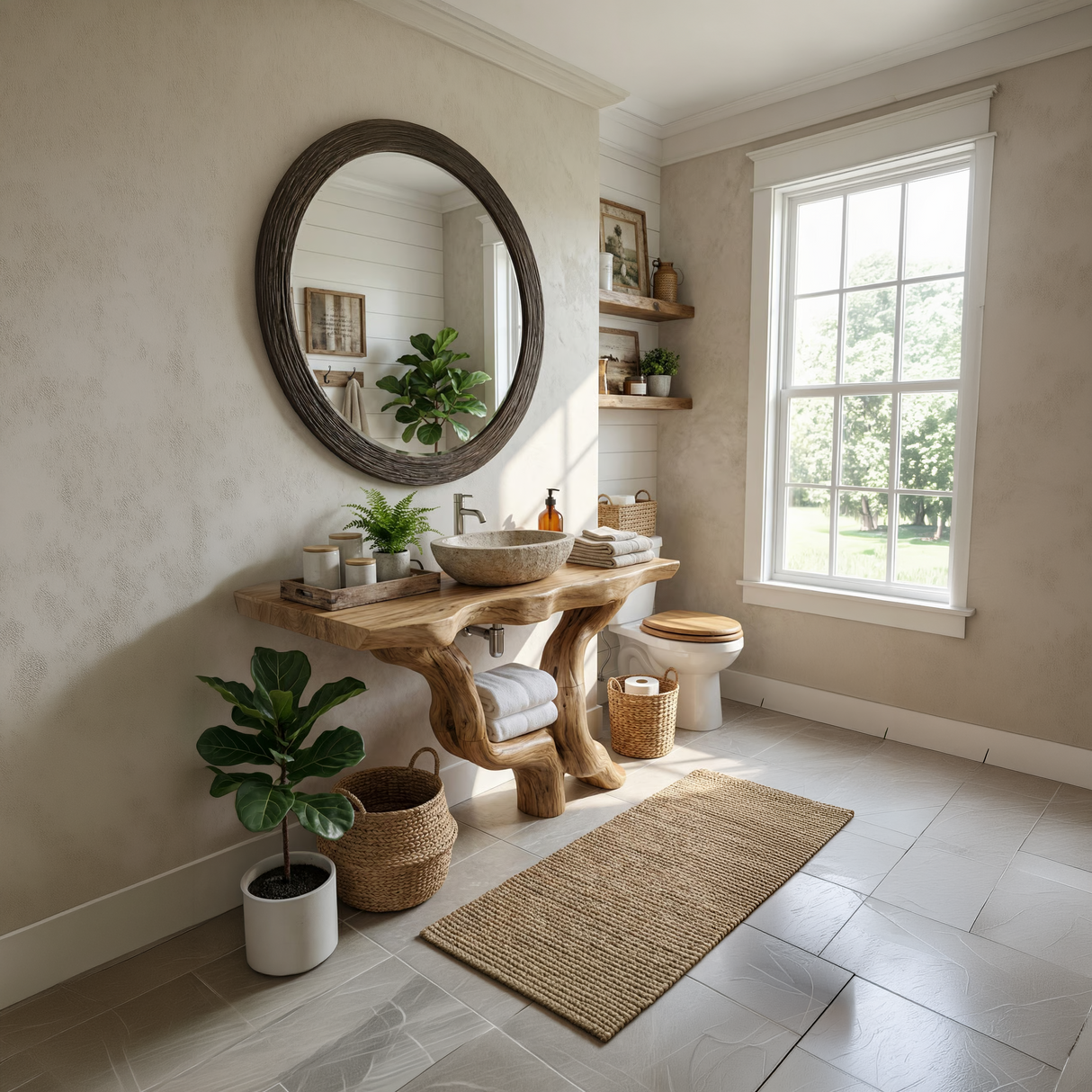 Mid Century Solid Wood Bathroom Vanity Organic Live Edge For Home Bath