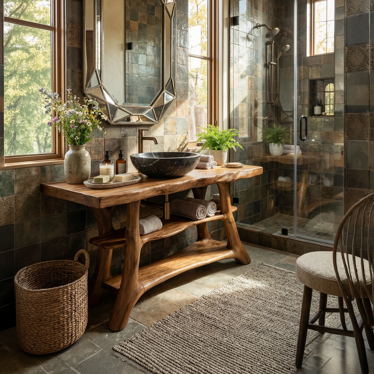 Farmhouse Live Edge Bathroom Vanity Solid Wood For Rustic Bathroom