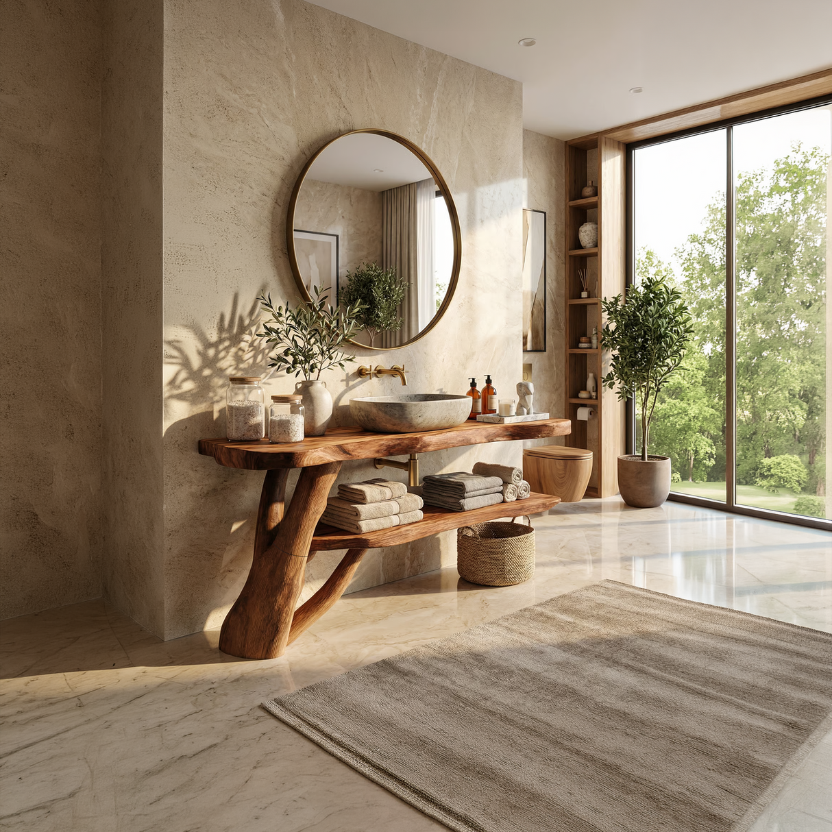 Mid Century Solid Wood Bathroom Vanity Handmade Live Edge For Bathroom