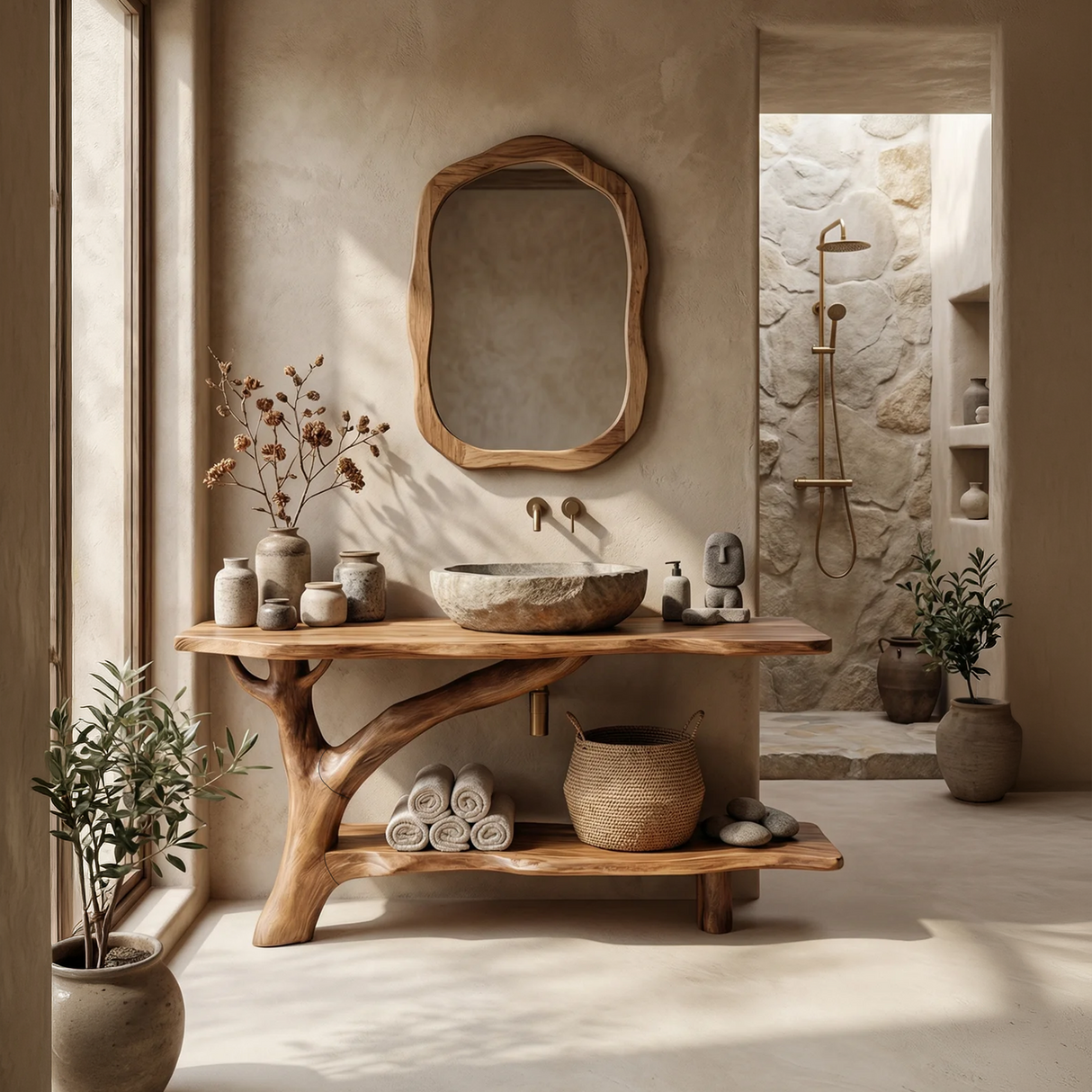 Farmhouse Solid Wood Bathroom Vanity Live Edge For Natural Bathroom