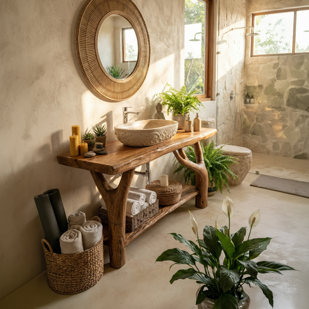 Farmhouse Solid Wood Bathroom Vanity Organic Live Edge For Home Bath