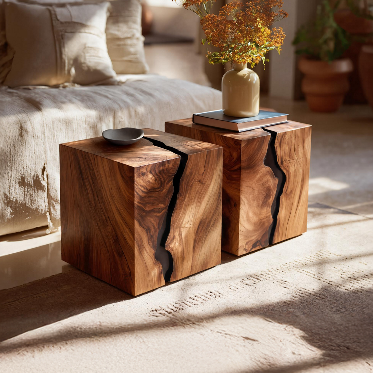 Handcrafted Solid Wood Low Coffee Table For Living Decor