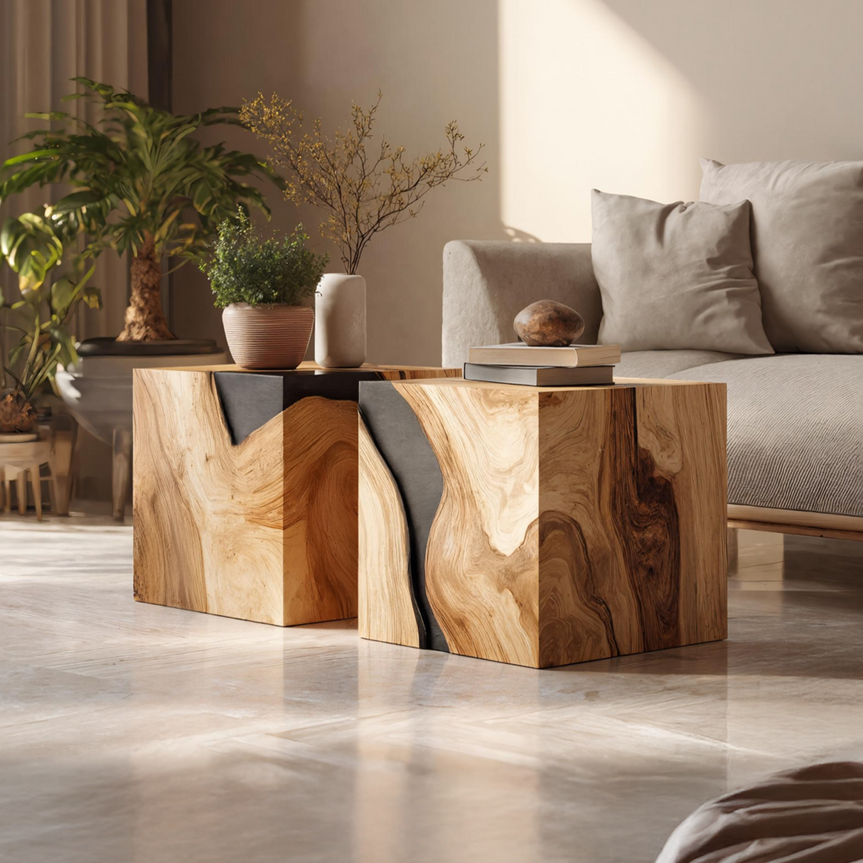 Farmhouse Wooden Cube Coffee Table For Farmhouse Living Room
