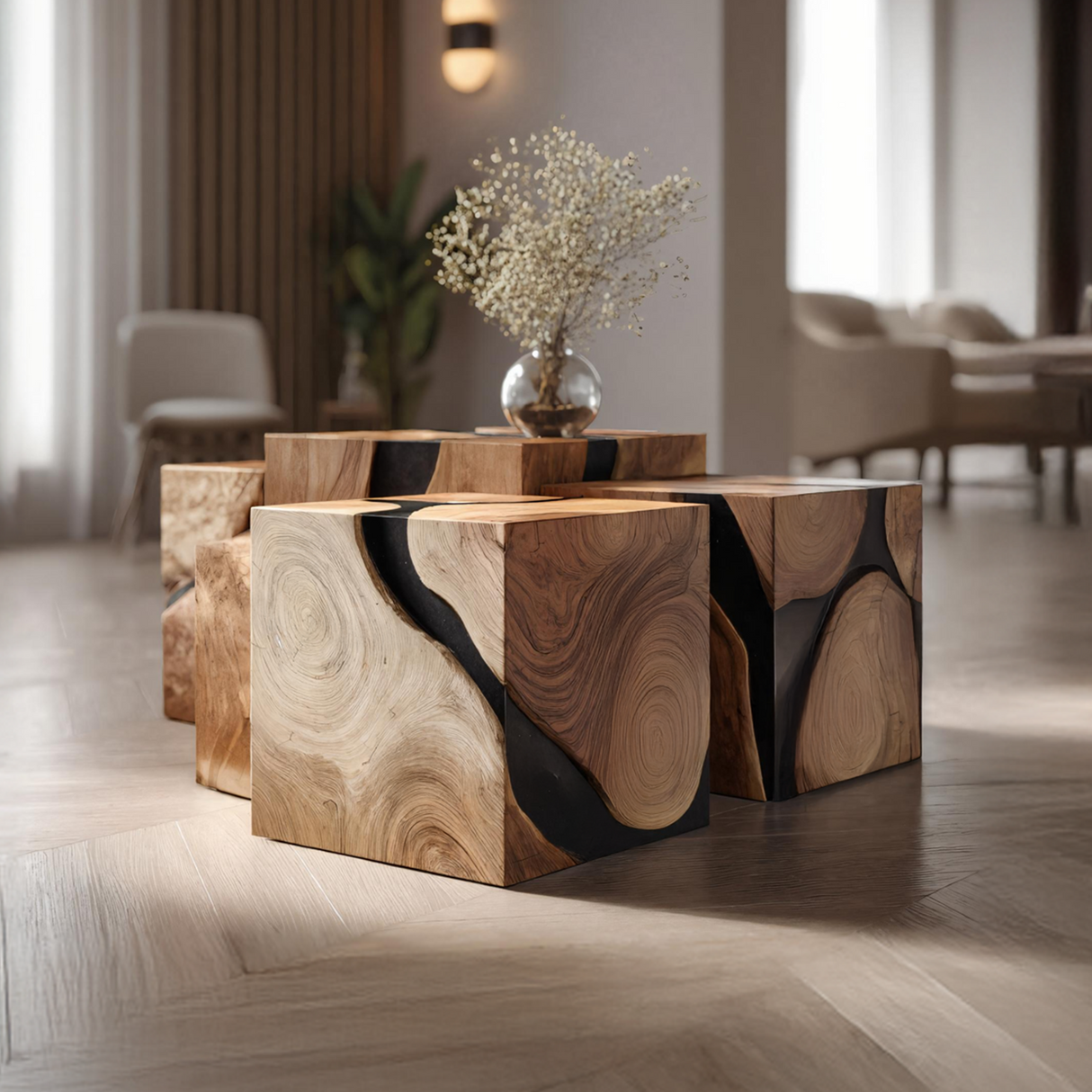 Mid Century Solid Wood Square Table For Living Room