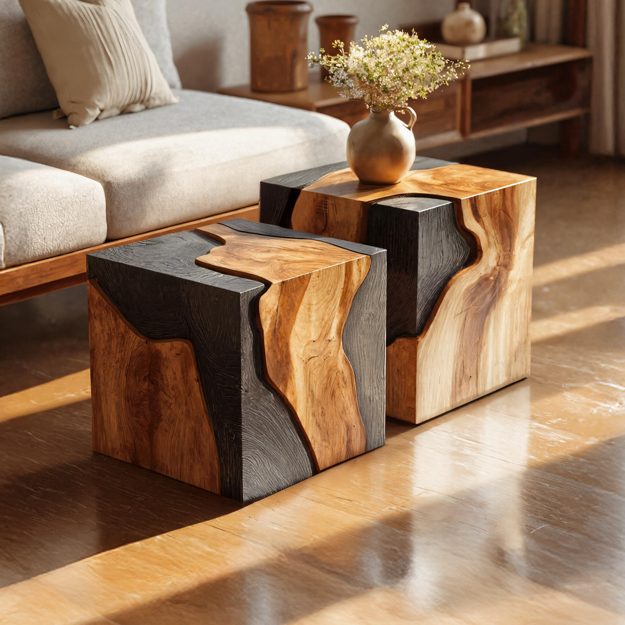 Handcrafted Low Wooden Coffee Table For Unique Living Room