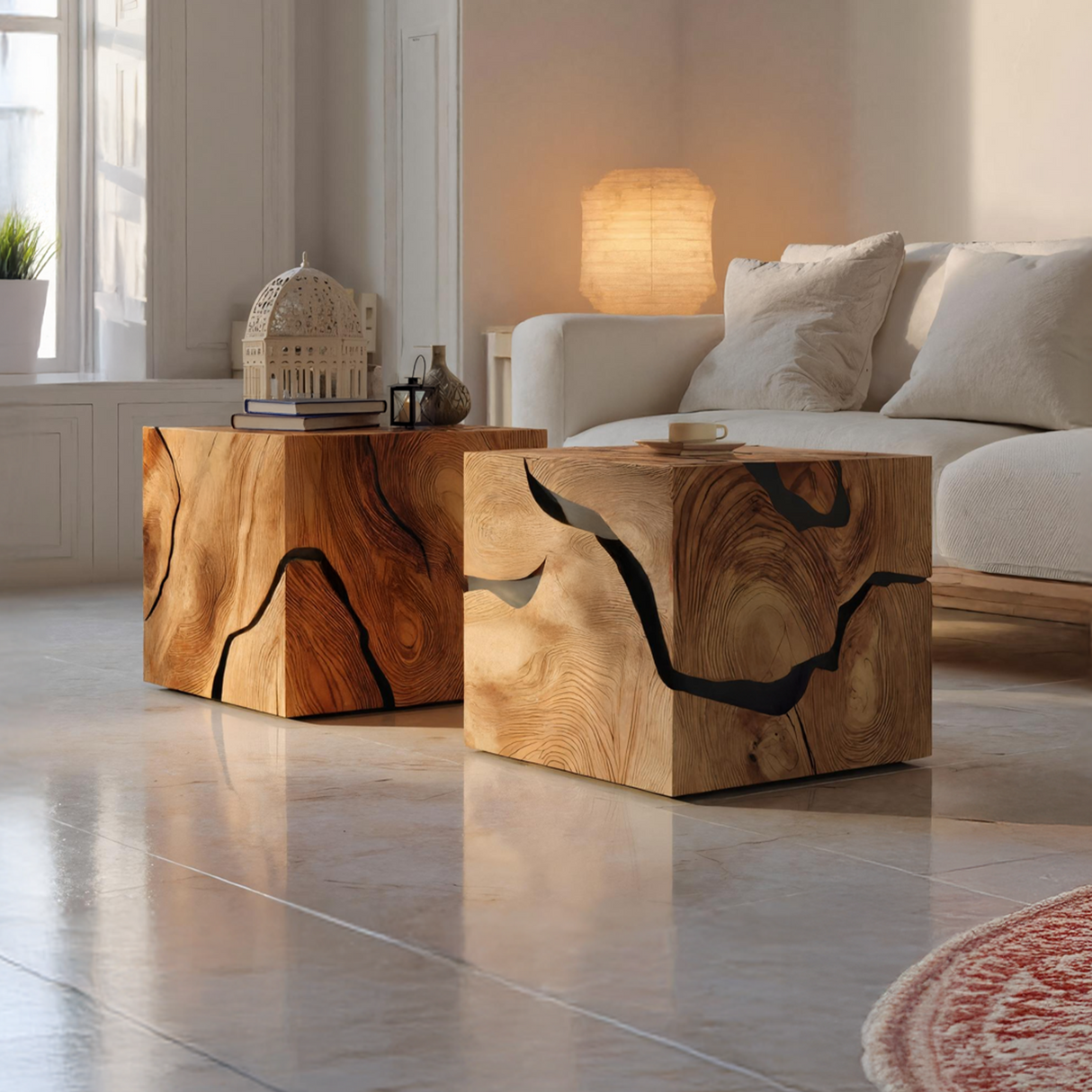 Handcrafted Wooden Cube Coffee Table For Rustic Decor