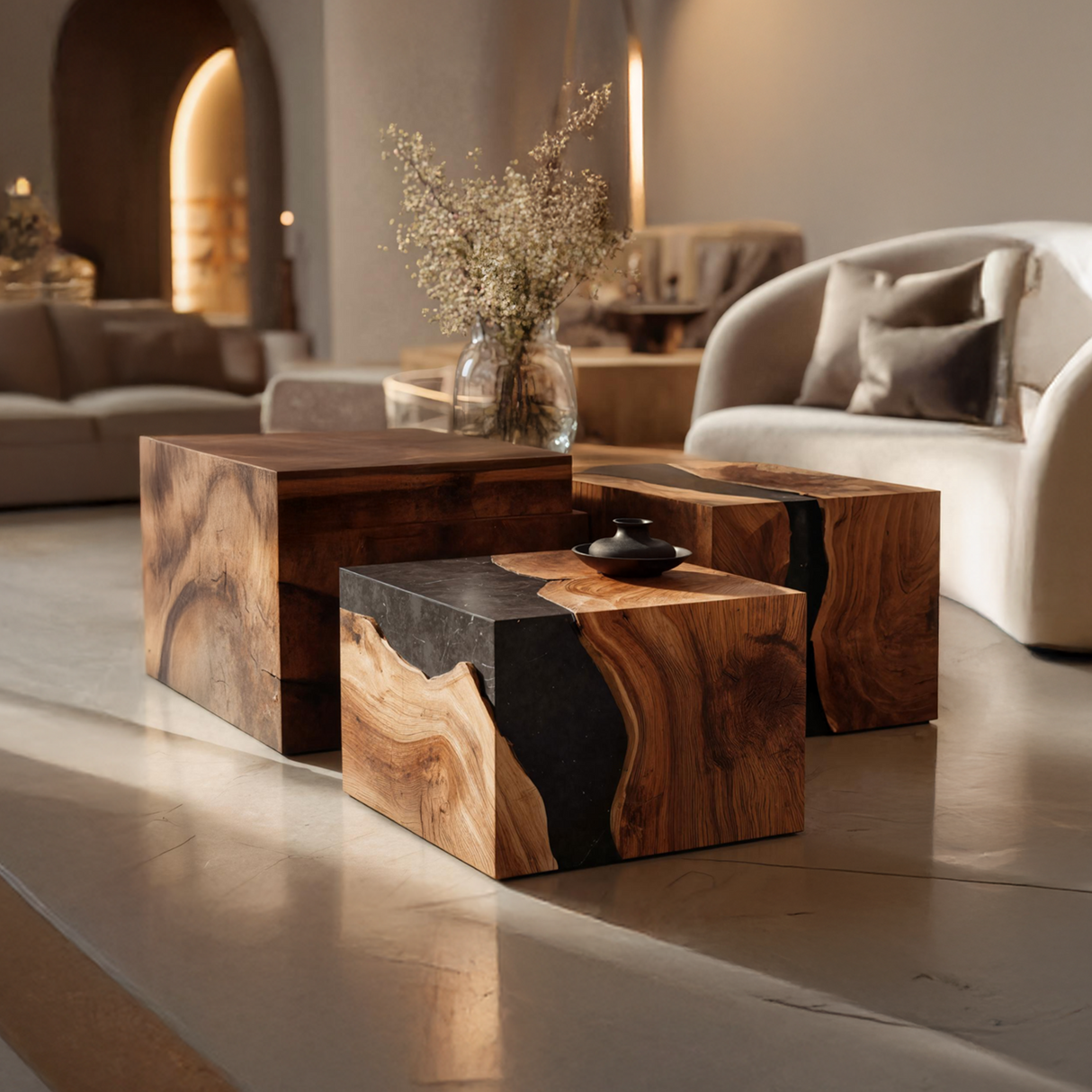 Farmhouse Wooden Cube Coffee Table For Rustic Home Decor