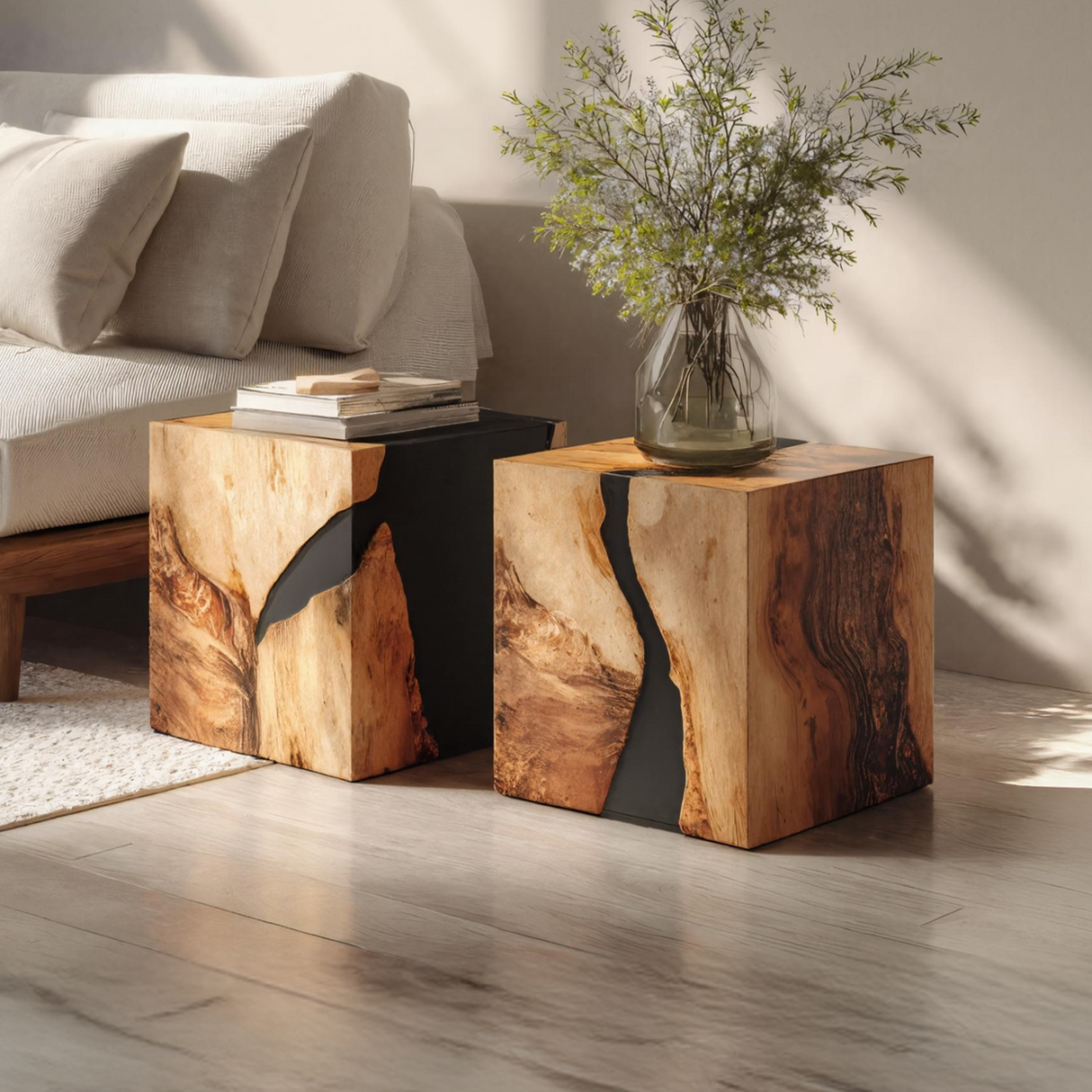 Modern Wooden Cube Coffee Table For Entryway Spaces