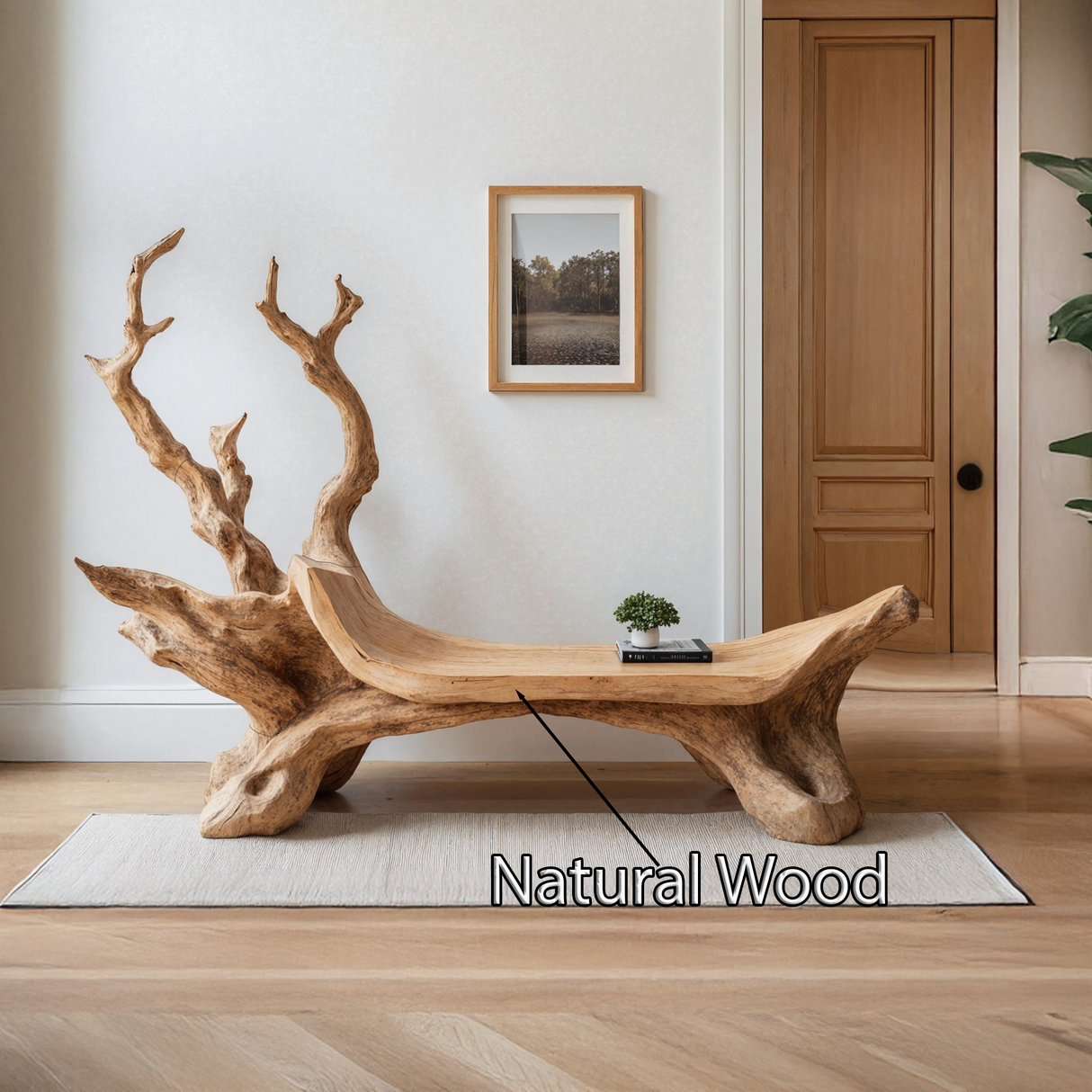 Mid Century Wooden Bench For Modern Living Room Decor