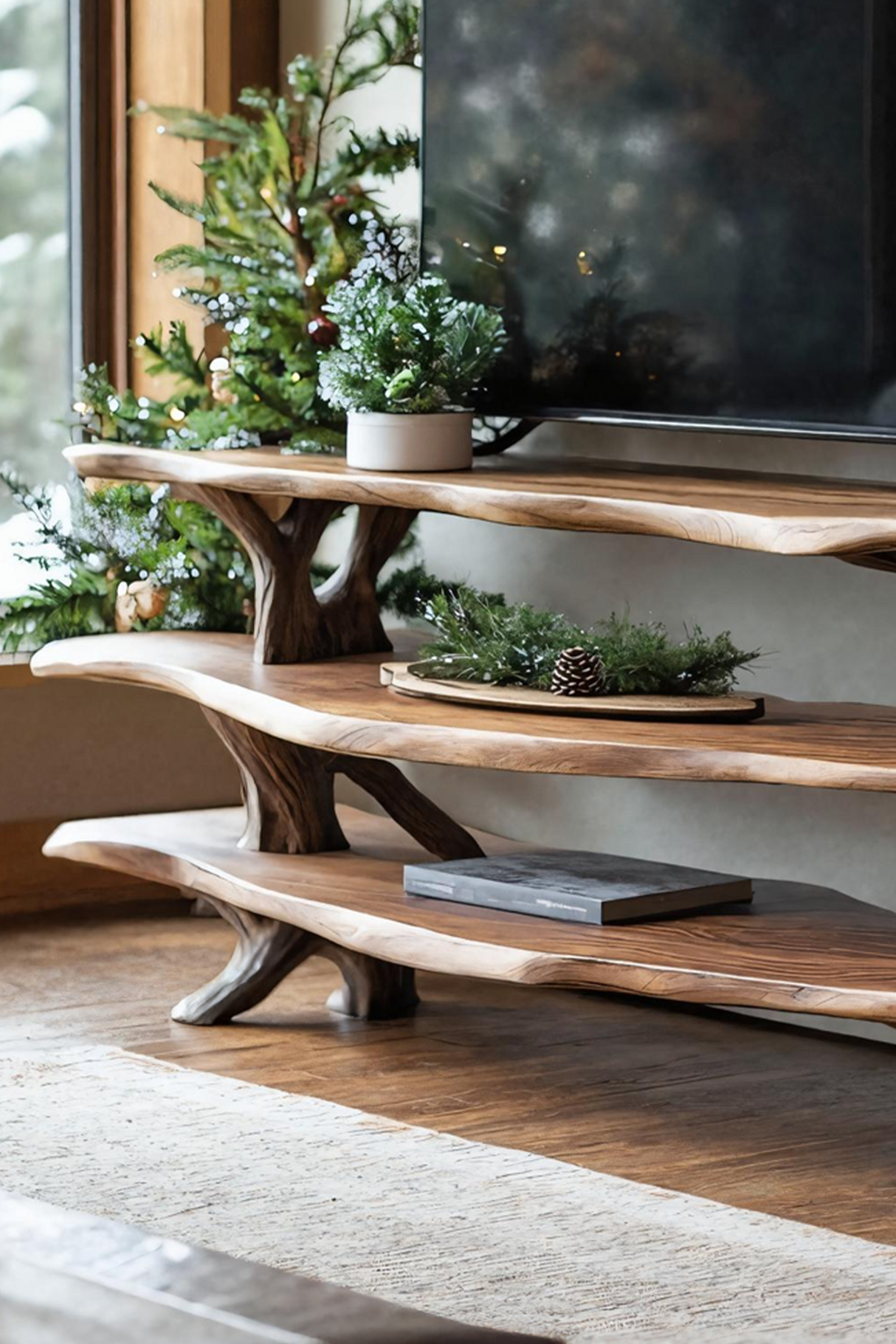Modern Solid Wood TV Console For Christmas Entryway Living Room