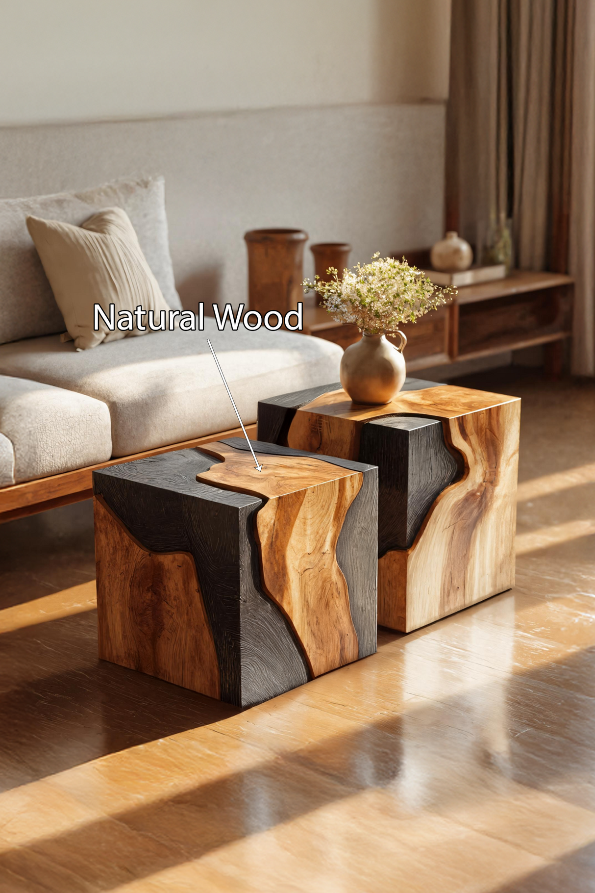 Handcrafted Low Wooden Coffee Table For Unique Living Room