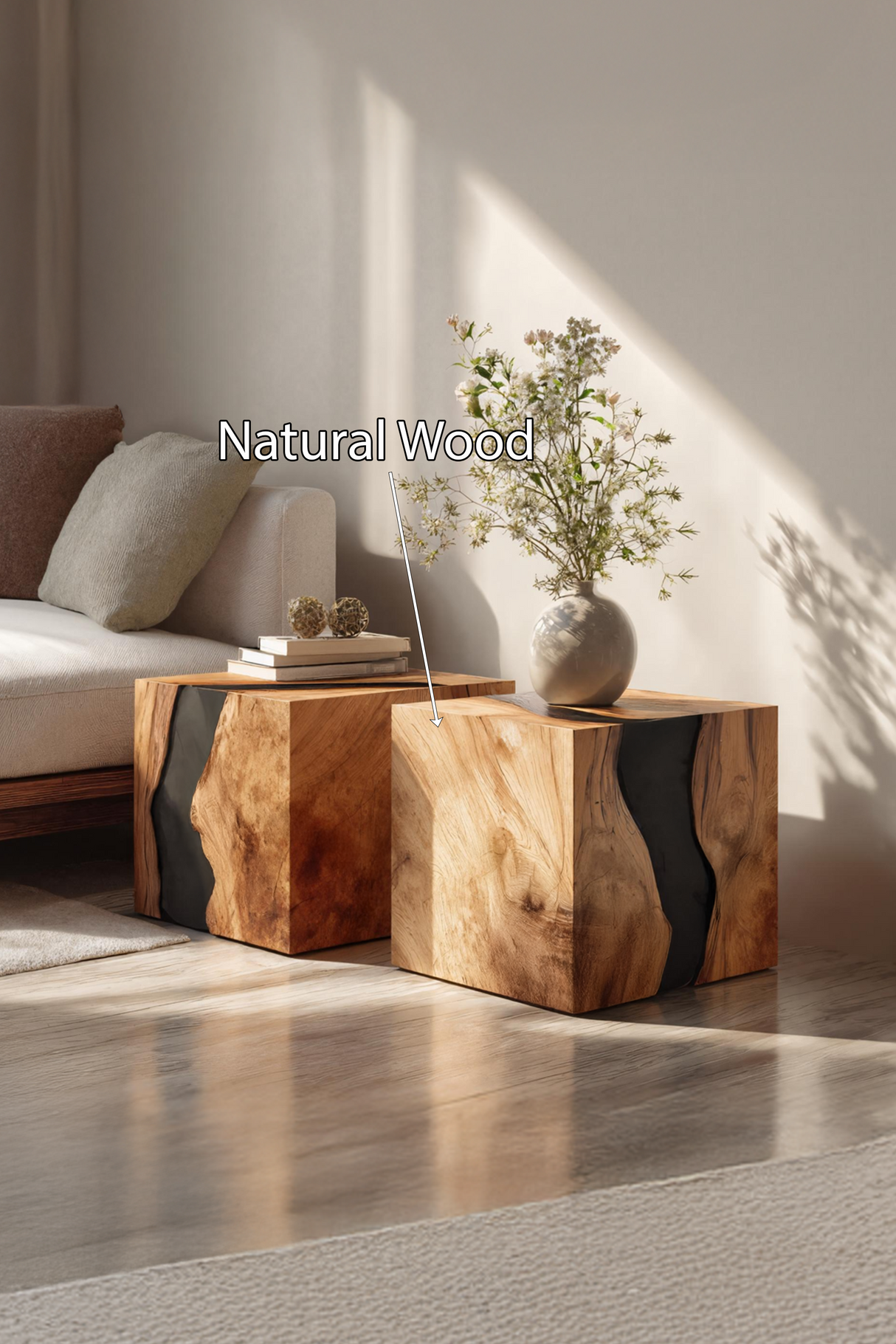 Handcrafted Solid Wood Cube Table For Natural Decor Home