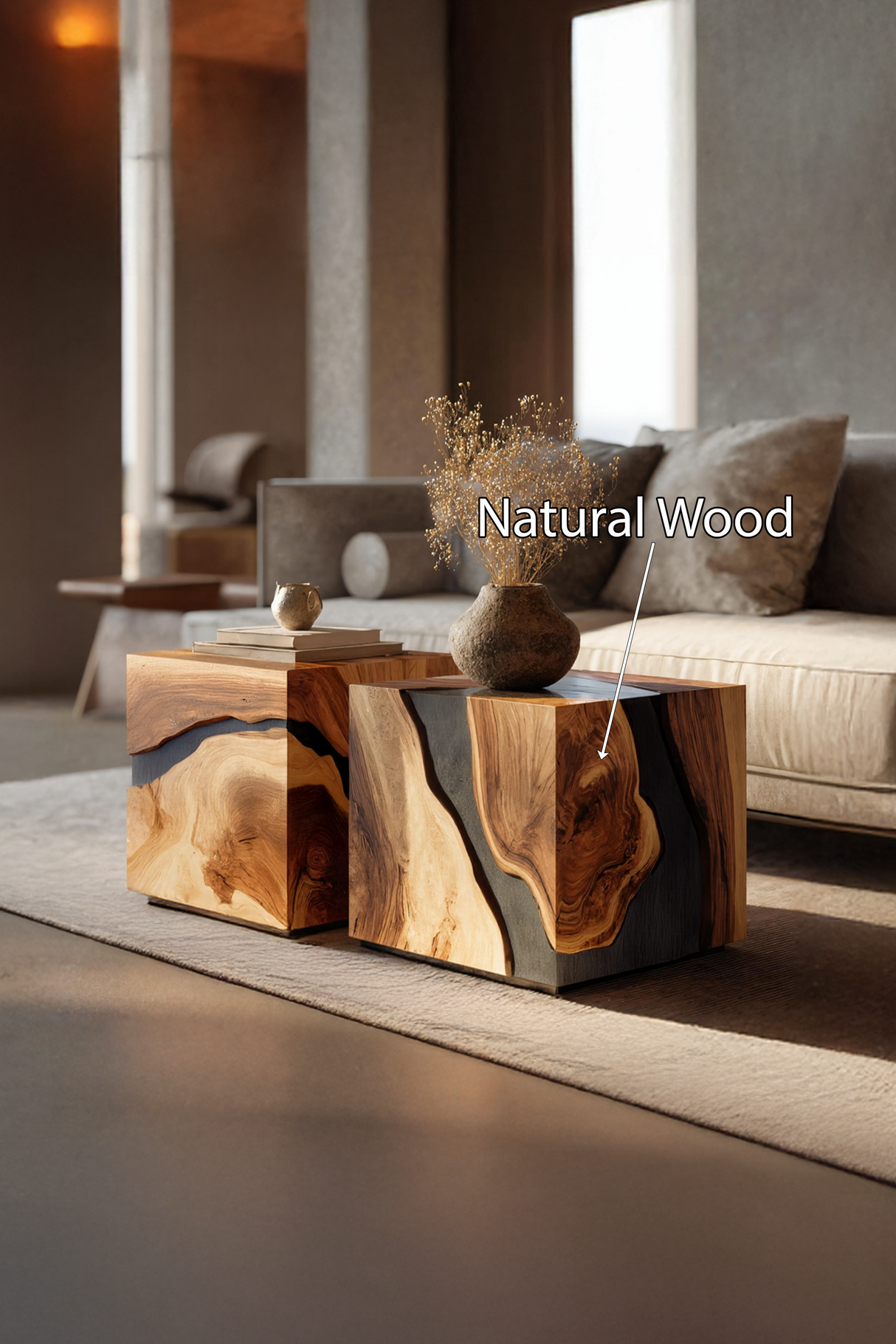 Mid Century Wooden Cube Coffee Table For Entryway Decor