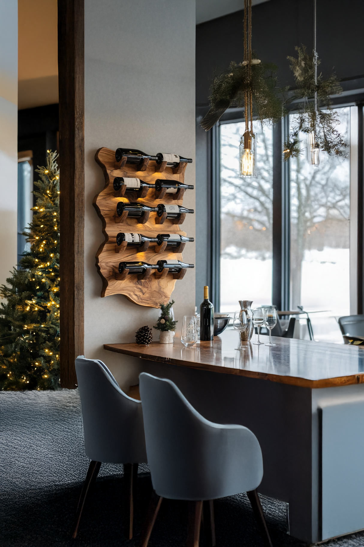 Farmhouse Wooden Live Edge Wine Holder For Furniture Decor