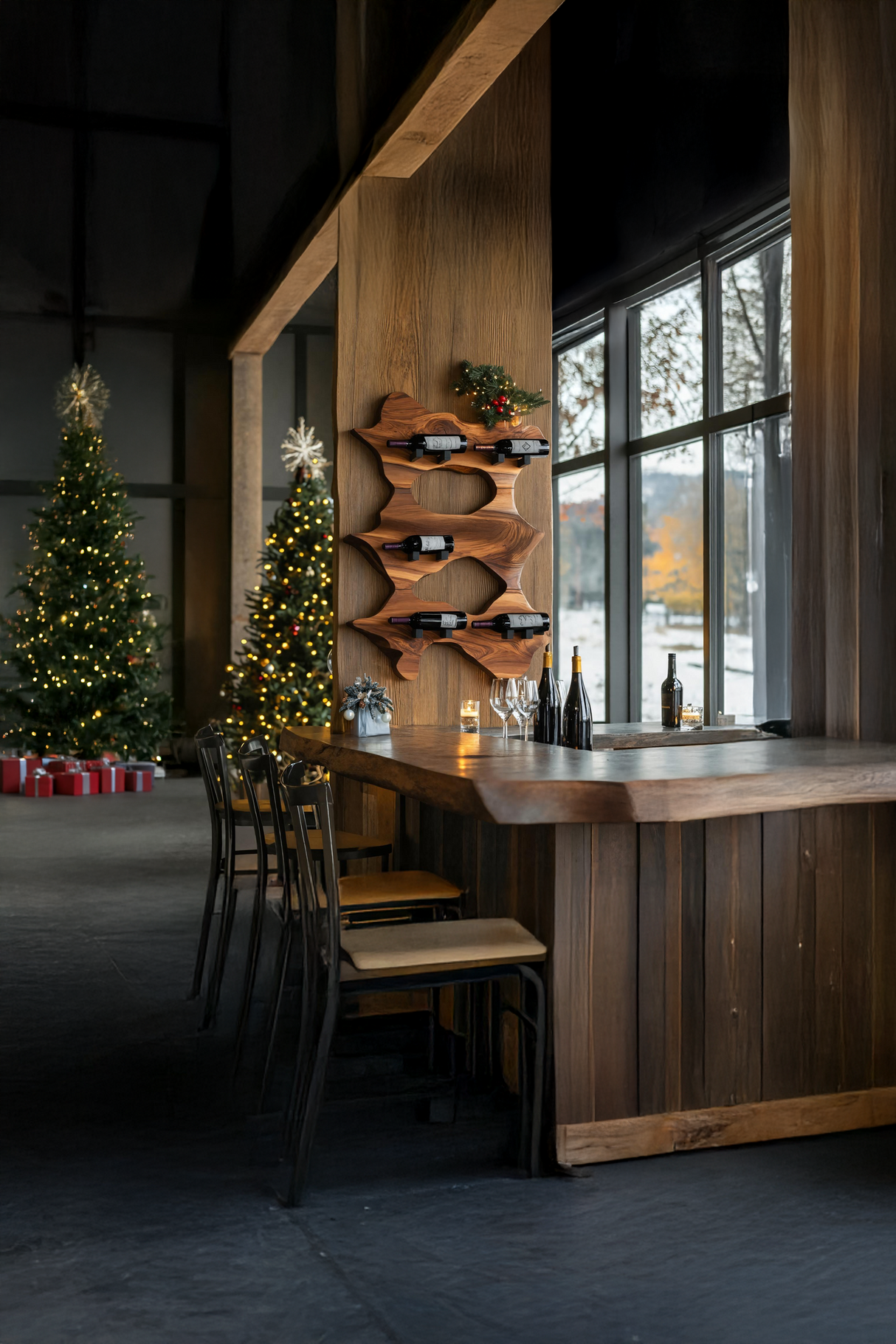 Rustic Solid Wood Live Edge Wine Rack For Entryway