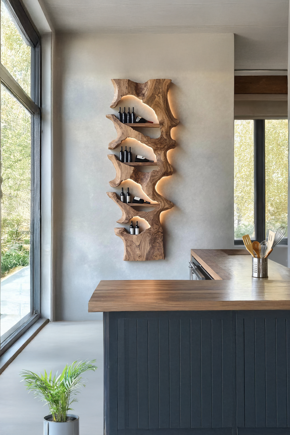 Mid Century Solid Wood Wine Rack For Bar Decor And Display