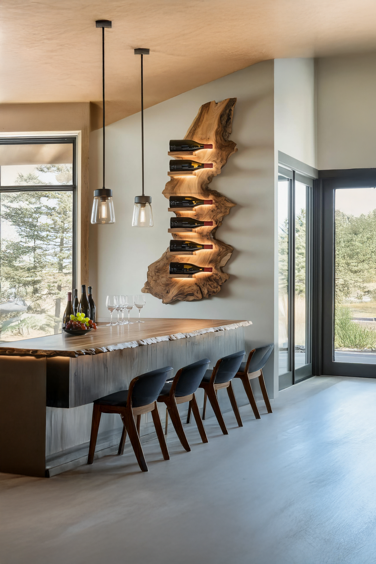 Mid Century Live Edge Wine Holder For Bar Decor Wine Shelf