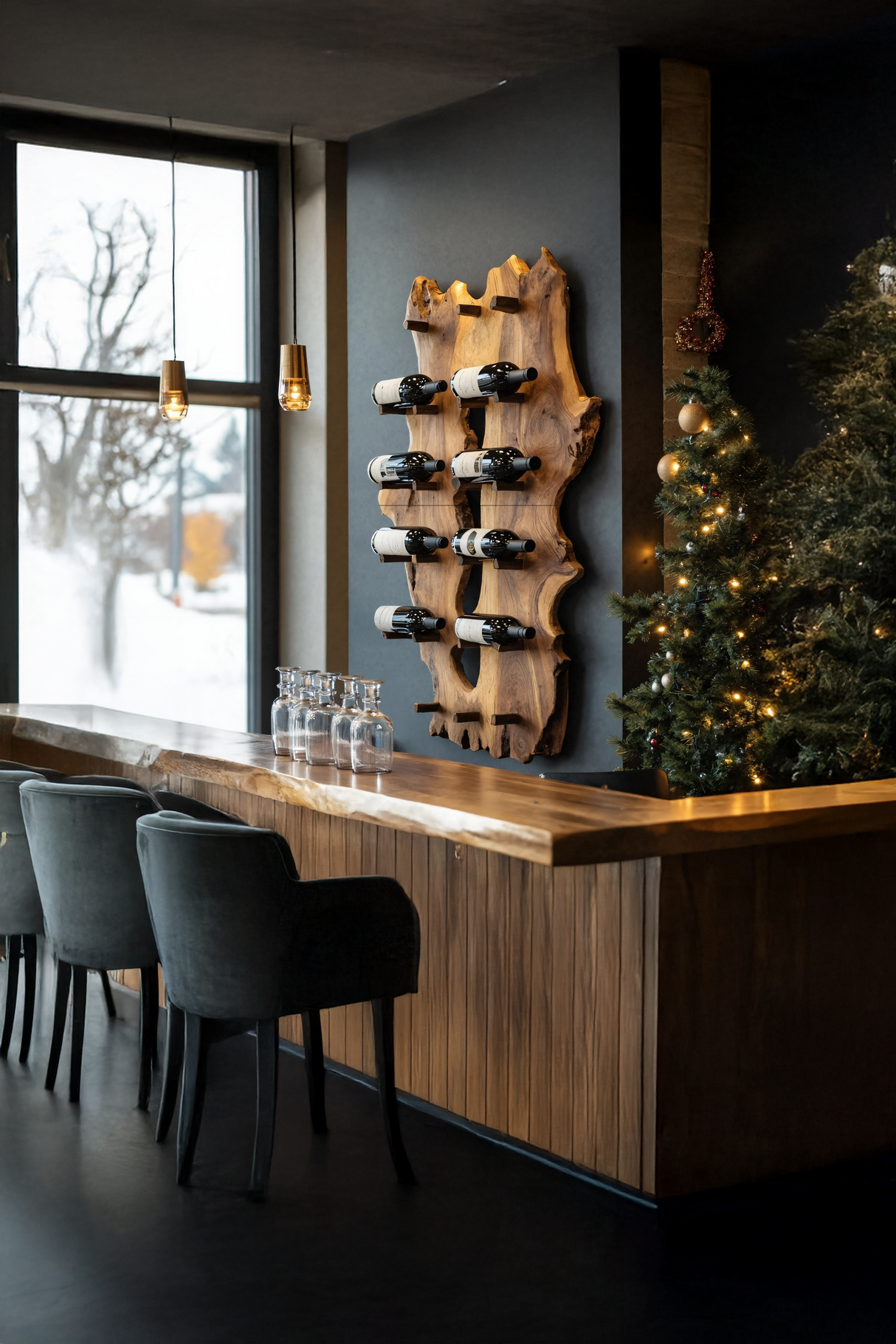 Mid Century Live Edge Wine Holder For Elegant Entryway Decor