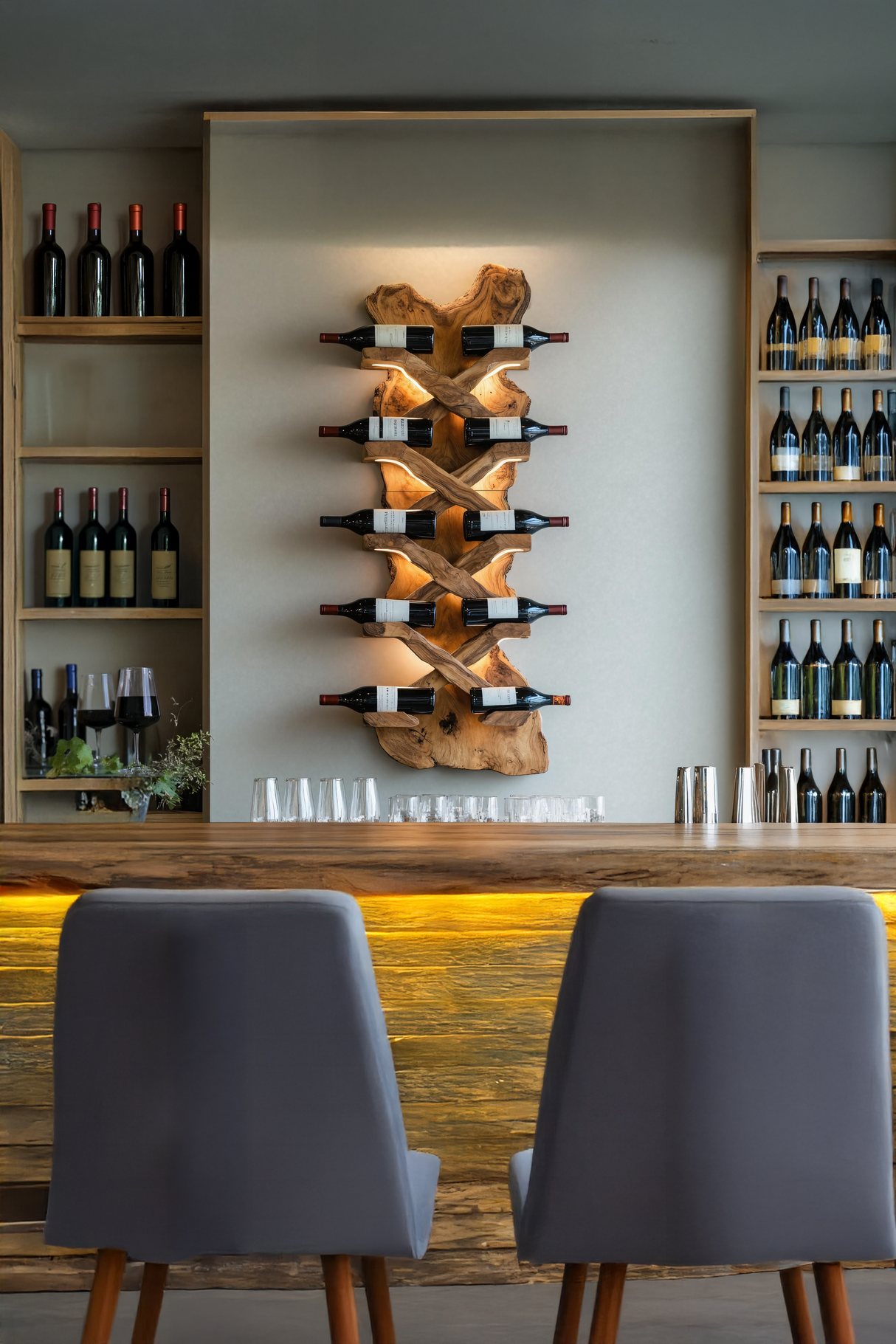 Handcrafted Solid Wood Wine Rack For Bar Decor And Storage