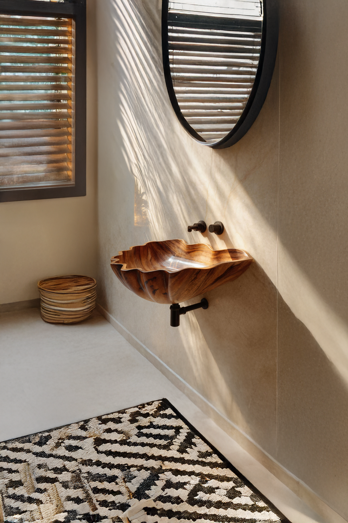 Handcrafted Solid Wood Wash Basin For Luxury Bathroom Furniture Decor
