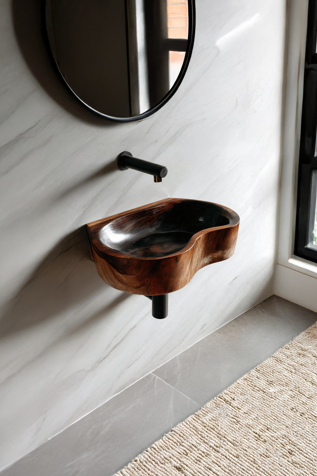 Mid Century Solid Wood Wash Basin For Elegant Bathroom Furniture Decor