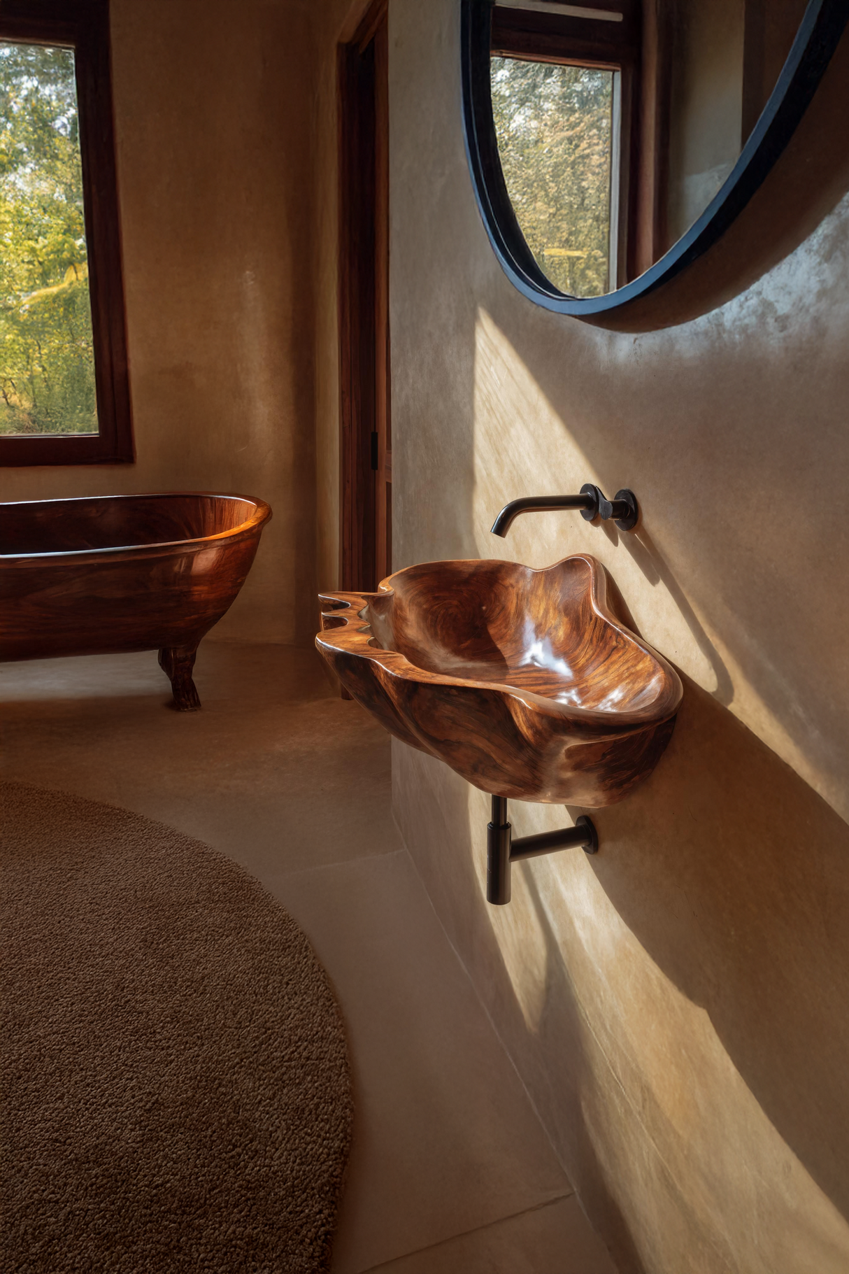 Handcrafted Solid Wood Wash Basin For Designer Furniture Decor Spaces