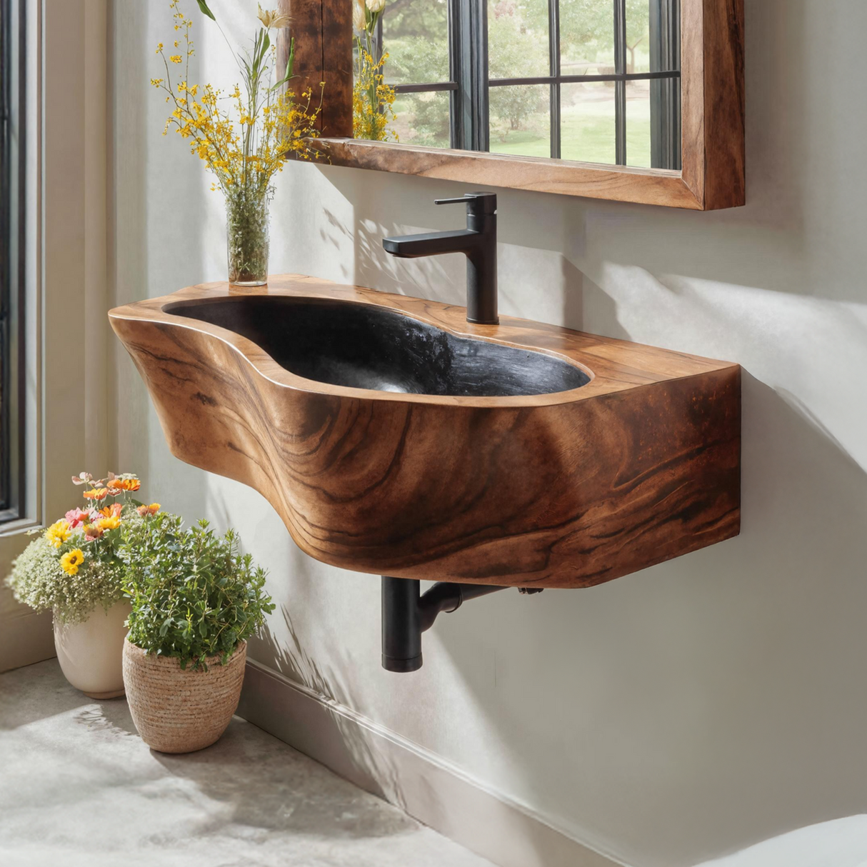 Modern Wall Mounted Wooden Bathroom Sink For Compact Bathroom Design
