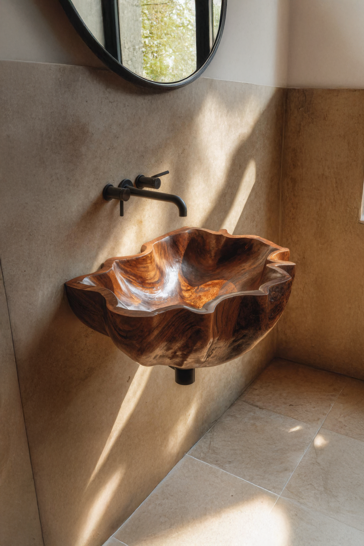 Mid Century Live Edge Wood Basin For Sophisticated Bathroom Furniture