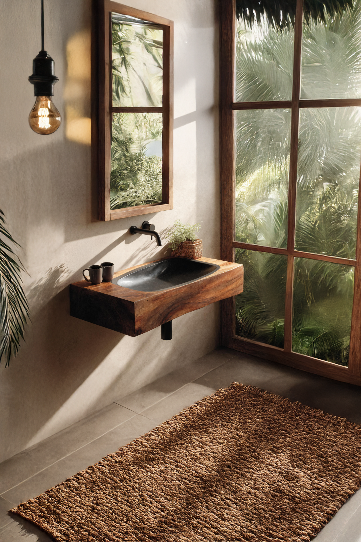 Farmhouse Wooden Live Edge Wood Basin For Organic Bathroom Design