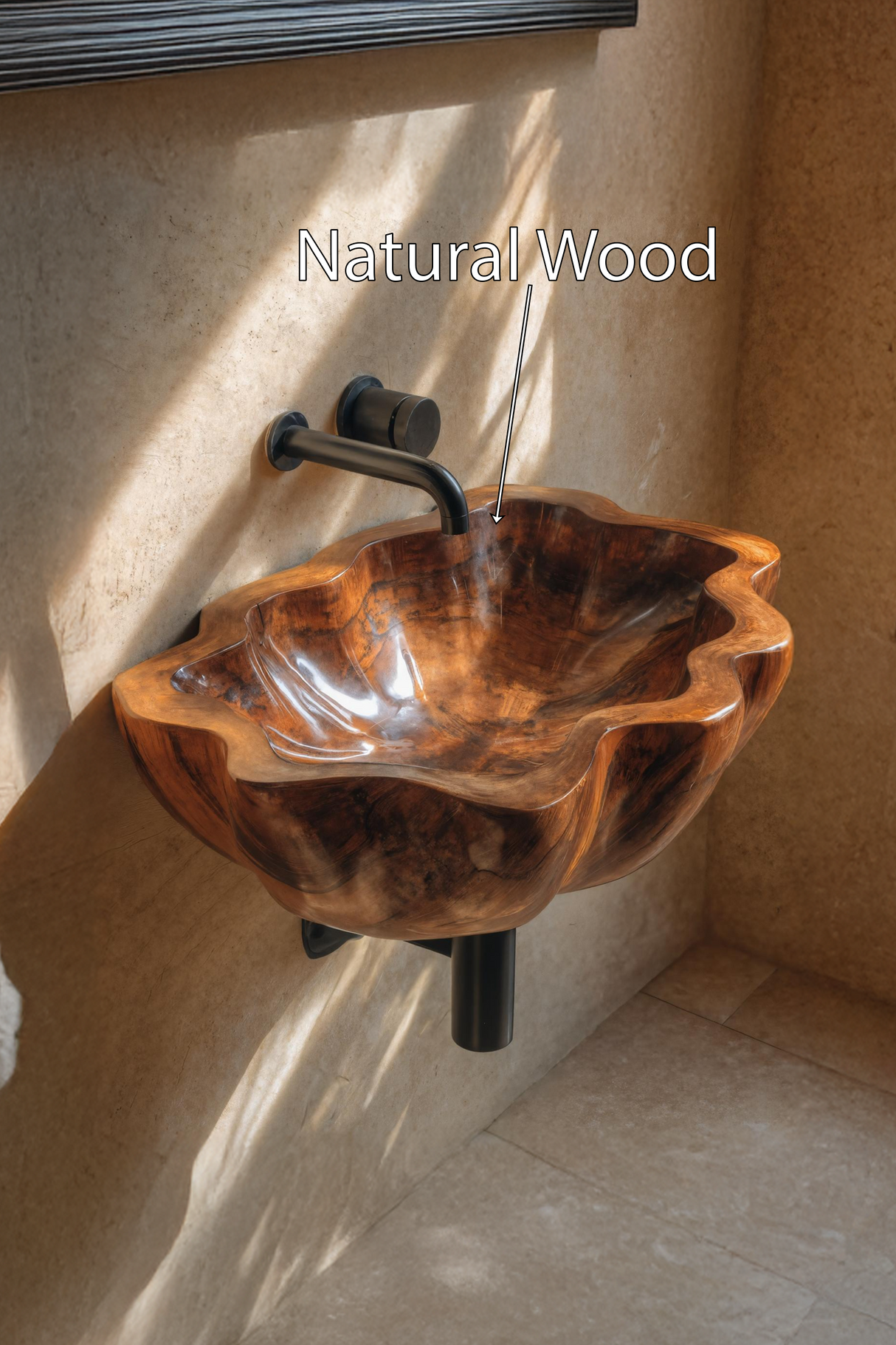 Handcrafted Solid Wood Wash Basin For Artistic Bathroom Interior Decor